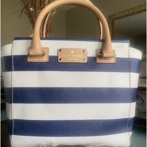 Kate Spade EUC Blue & Cream Camryn Wellesley Stripe Leather Satchel/Crossbody